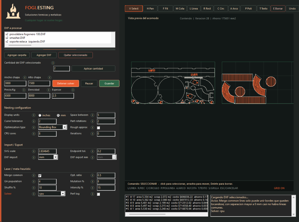 Foglesting — resultado de nesting optimizado